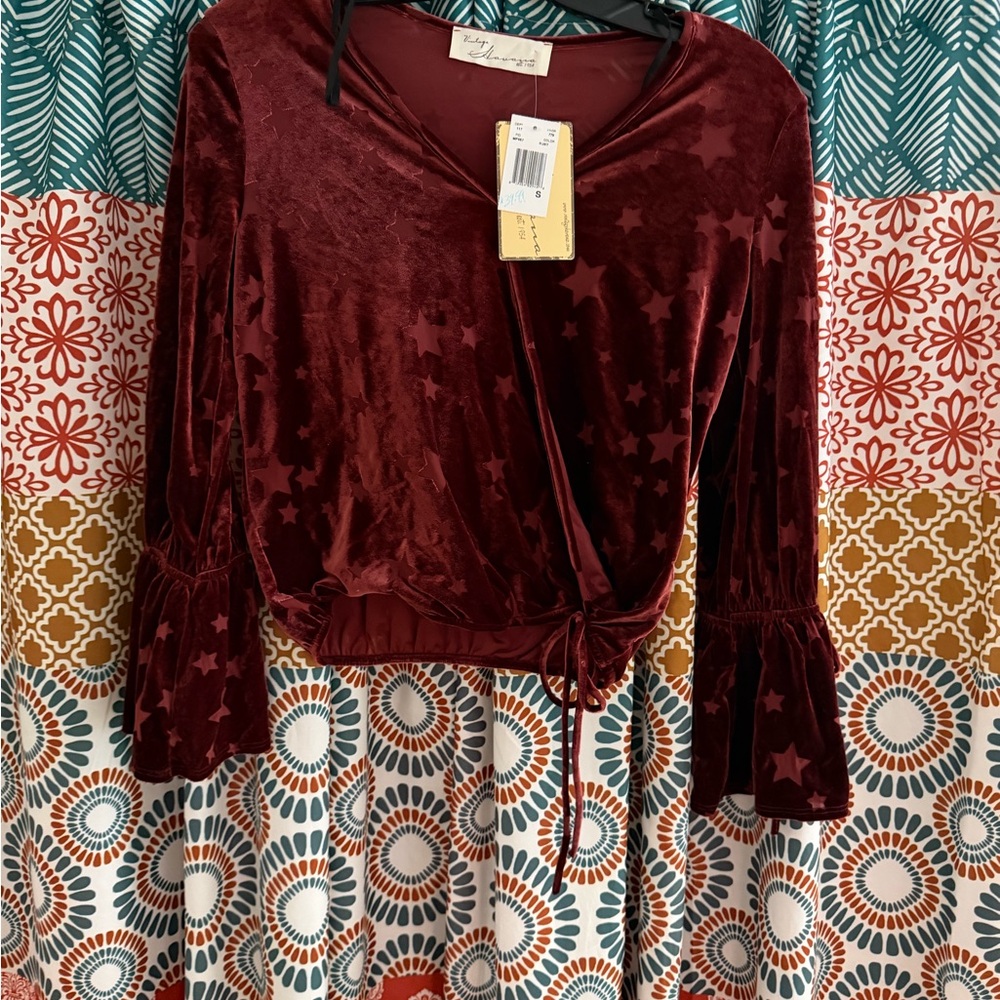 Vintage Havana Burgundy Star Velvet Blouse